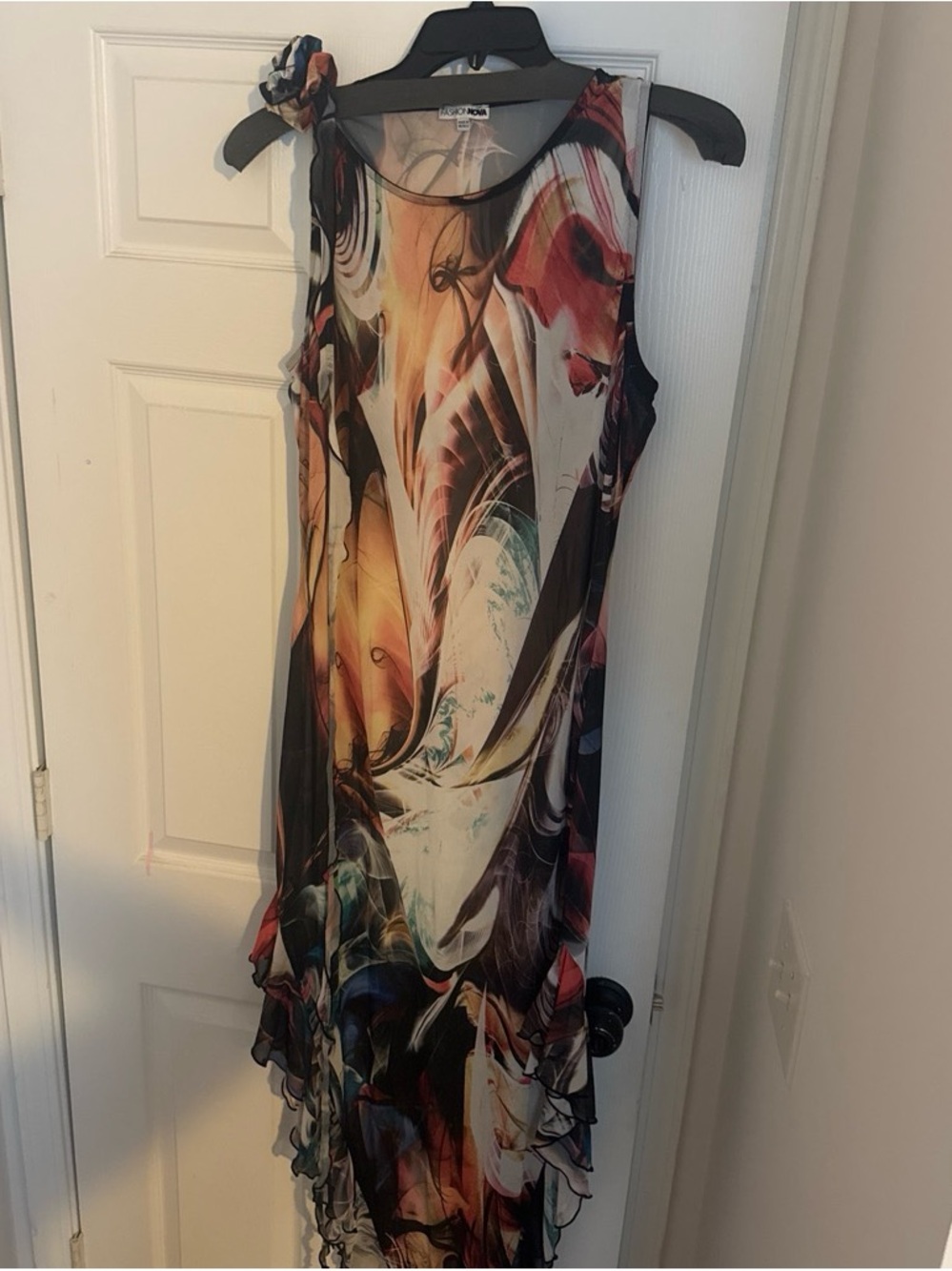 Fashion Nova Multicolor Abstract Maxi Dress - Orange, Black, Blue